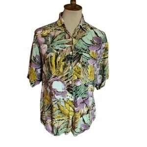 Vtg 80s Express colorful floral n leaves blouse